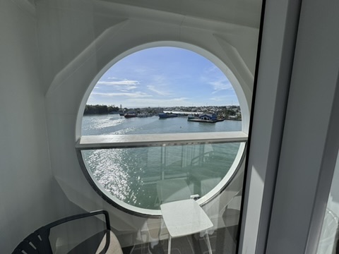 The clearest view through the porthole balcony of Celebrity Beyond cabin 7106